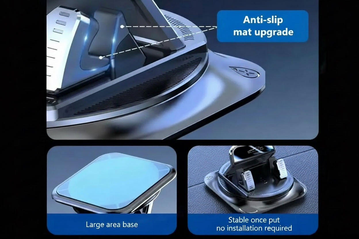 Universal Car Phone Mount Anti-Slip Silicone Dashboard Holder 360-Degree Free Rotation Head-Up Navigation Stand for Mobile Phone